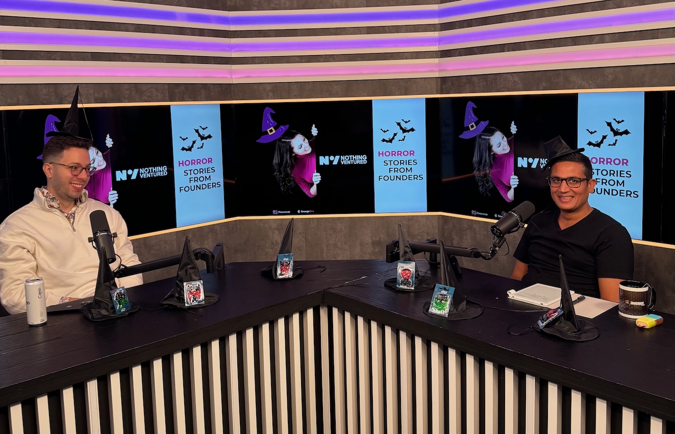 Nothing Ventured CEO podcast behind the scenes (Lev Perlman & Aarish Shah)